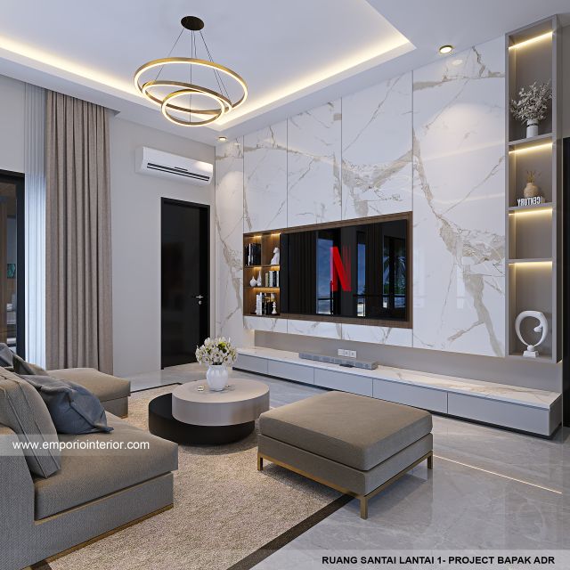 Desain Ruang Santai Lantai 1 Rumah Modern 2 Lantai Bapak ADR di Palembang