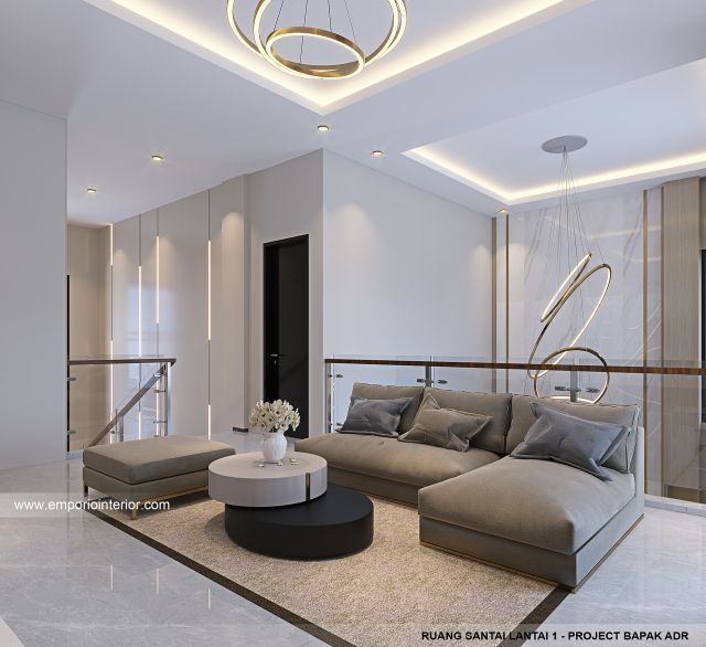 Desain Ruang Santai Lantai 1 Rumah Modern 2 Lantai Bapak ADR di Palembang