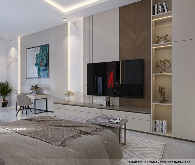 Desain Kamar Tidur Utama Rumah Modern 2 Lantai Bapak ADR di Palembang