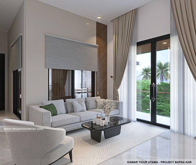 Desain Ruang Keluarga Kamar Tidur Utama Rumah Modern 2 Lantai Bapak ADR di Palembang