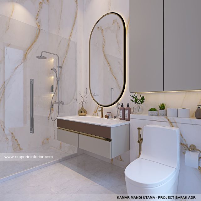 Desain Kamar Mandi Utama Rumah Modern 2 Lantai Bapak ADR di Palembang