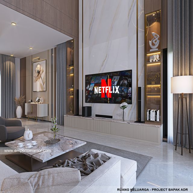 Desain Ruang Keluarga Rumah Modern 2 Lantai Bapak ADR di Palembang