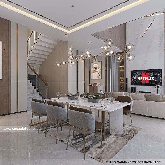 Desain Ruang Makan Rumah Modern 2 Lantai Bapak ADR di Palembang