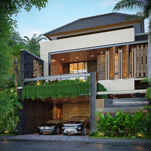 Desain Tampak Depan Dengan Pagar Rumah Modern 2 Lantai Bapak KKJ di Denpasar, Bali
