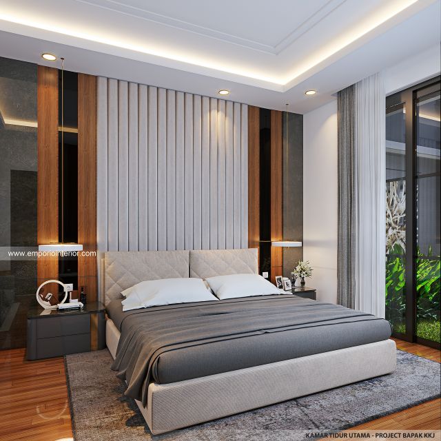 Desain Kamar Tidur Utama Rumah Modern 2 Lantai Bapak KKJ di Denpasar, Bali