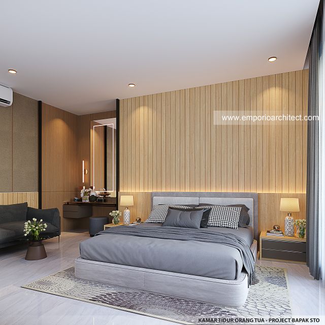 Desain Kamar Tidur Orang Tua Rumah Modern 2 Lantai Bapak STO di Sulawesi Selatan