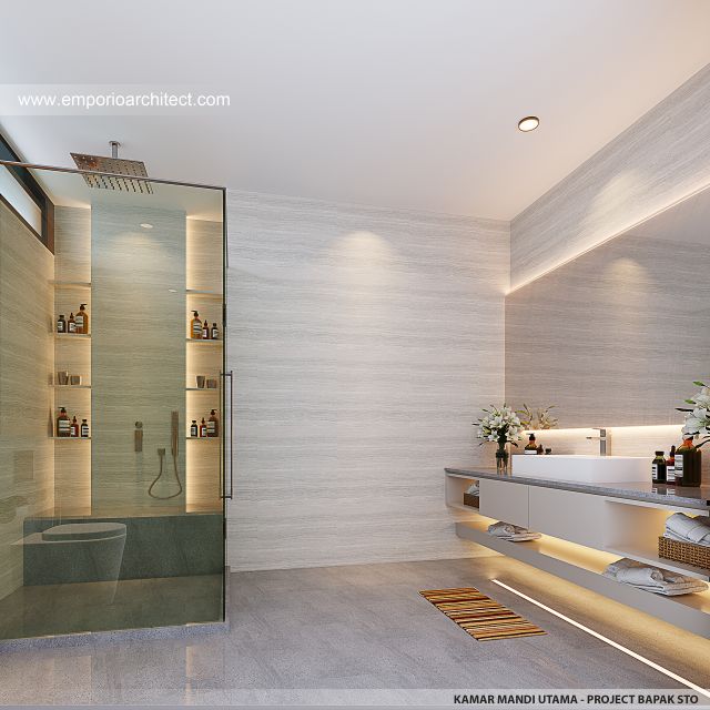 Desain Kamar Mandi Utama Rumah Modern 2 Lantai Bapak STO di Sulawesi Selatan