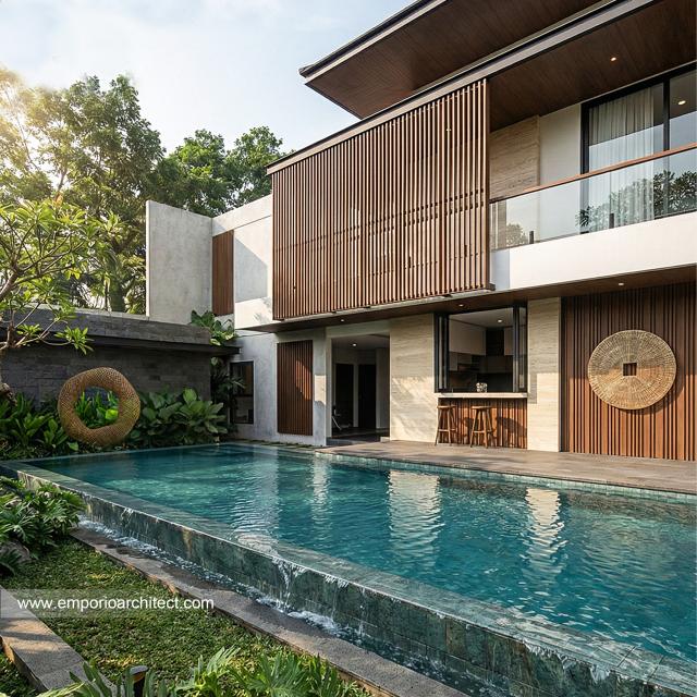 Desain Tampak Detail Belakang 2 Rumah Modern 2 Lantai Bapak STO di Makassar, Sulawesi Selatan