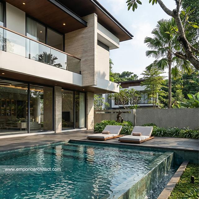 Desain Tampak Detail Belakang 3 Rumah Modern 2 Lantai Bapak STO di Makassar, Sulawesi Selatan