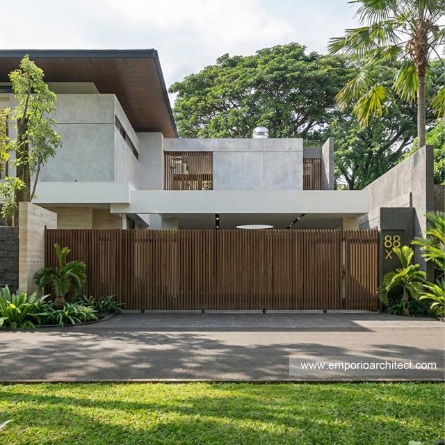 Desain Tampak Detail Depan Rumah Modern 2 Lantai Bapak STO di Makassar, Sulawesi Selatan