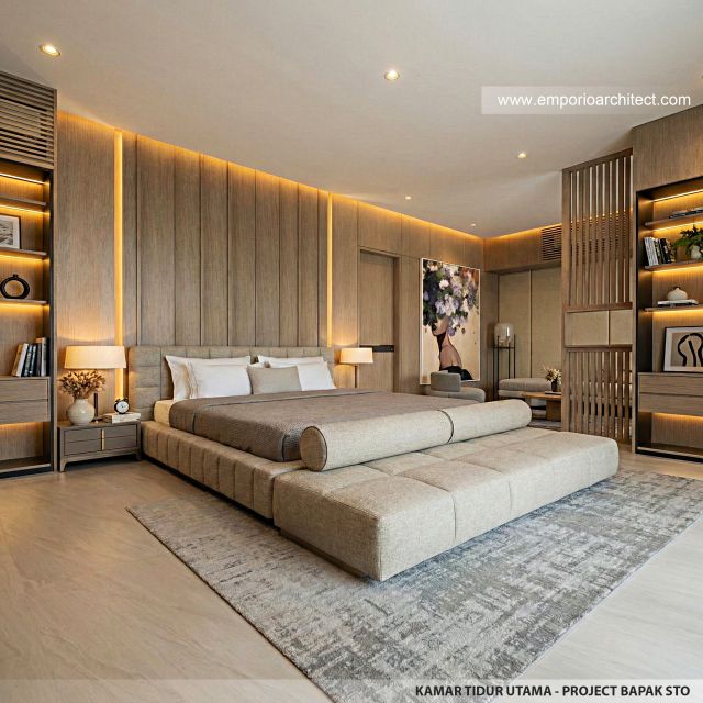 Desain Kamar Tidur Utama Rumah Modern 2 Lantai Bapak STO di Makassar, Sulawesi Selatan