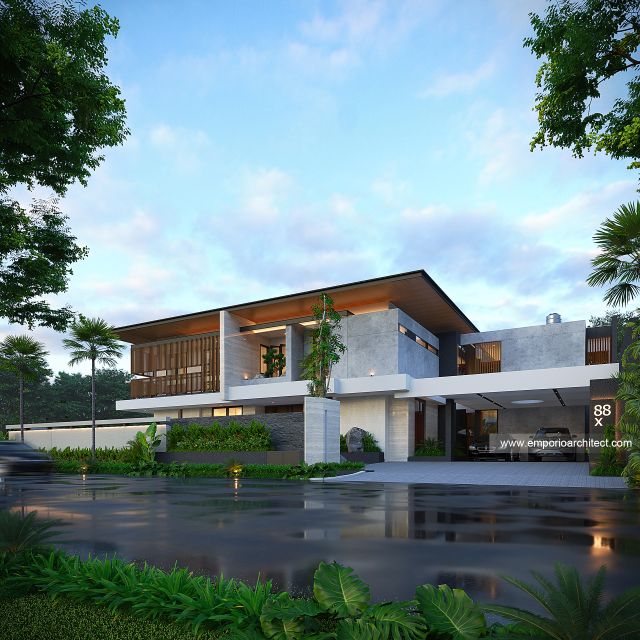 Desain Tampak Depan Dengan Pagar Rumah Modern 2 Lantai Bapak STO di Sulawesi Selatan