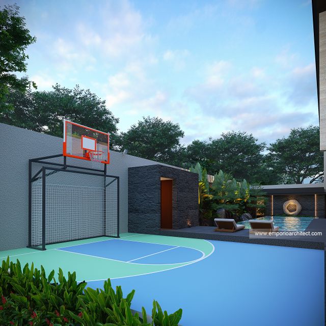 Desain Tampak Detail Area Basket Rumah Modern 2 Lantai Bapak STO di Sulawesi Selatan