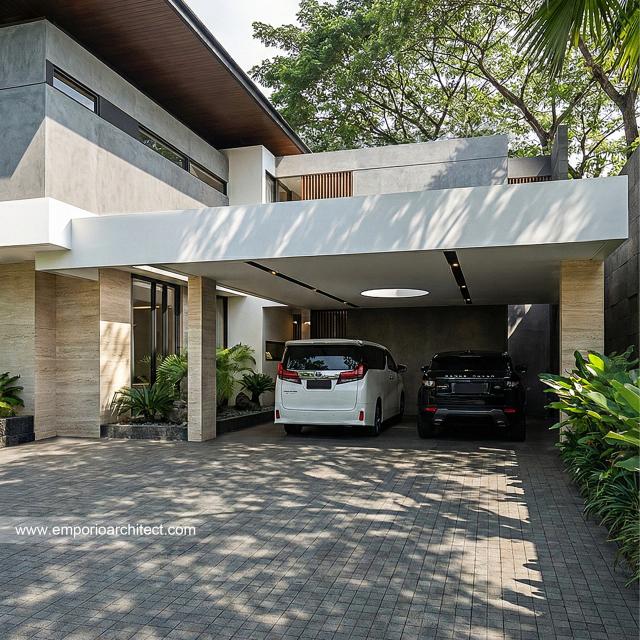 Desain Tampak Detail Depan 2 Rumah Modern 2 Lantai Bapak STO di Makassar, Sulawesi Selatan