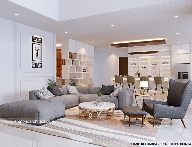 Desain Ruang Keluarga Rumah Modern 2 Lantai Ibu SNT di Purwokerto