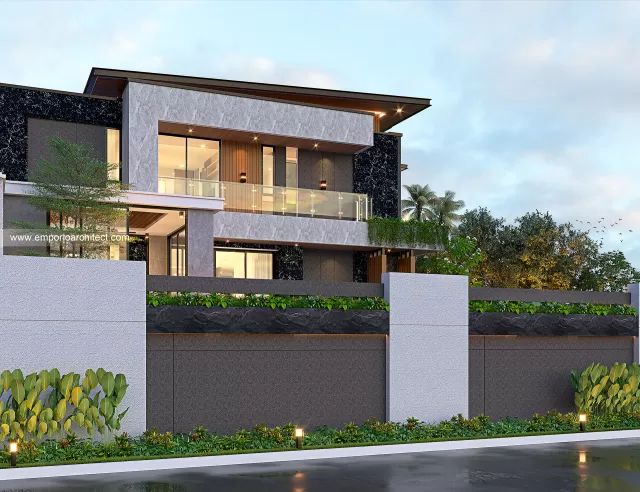Desain Tampak Samping Kiri Rumah Modern 2.5 Lantai Ibu FLC di Bogor