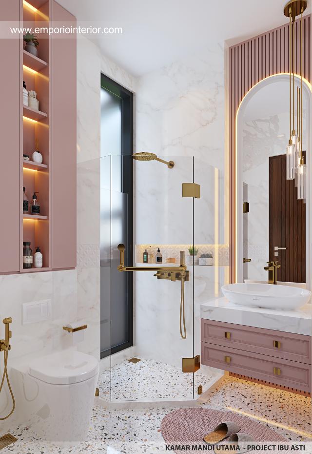 Desain Kamar Mandi Utama Rumah Modern 2.5 Lantai Ibu AT di Tangerang