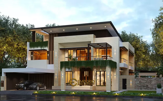 Desain Tampak Depan Tanpa Pagar 2 Rumah Modern 2.5 Lantai Bapak Budi di Jakarta Timur