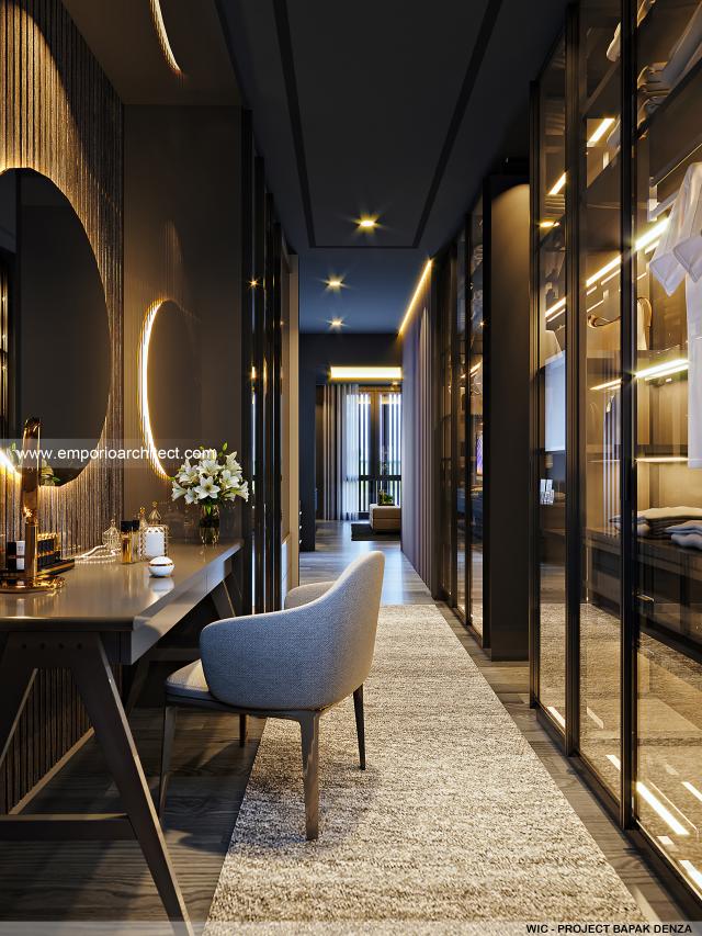 Desain Walk In Closet Rumah Modern 2.5 Lantai Bapak Denza di BSD, Tangerang Selatan, Banten