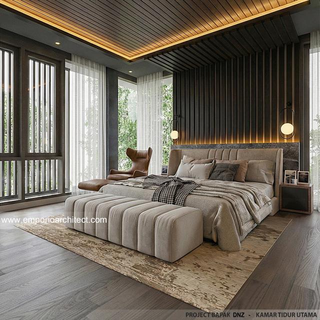 Desain Kamar Tidur Utama Rumah Modern 2.5 Lantai Bapak DNZ di BSD, Tangerang Selatan, Banten