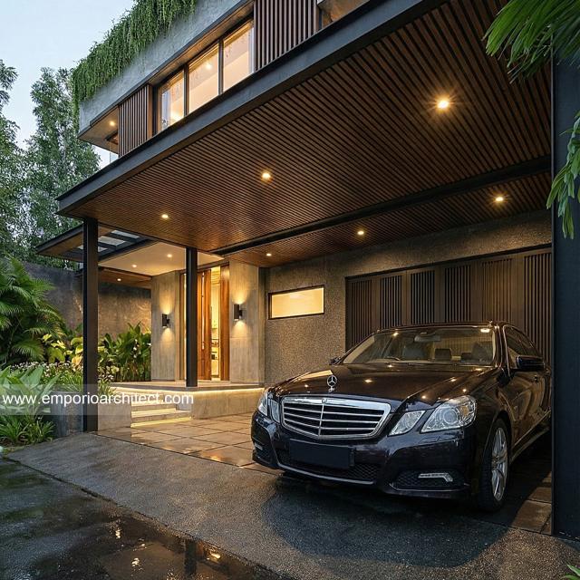 Desain Tampak Detail Depan Rumah Modern 2.5 Lantai Bapak DNZ di BSD, Tangerang Selatan, Banten