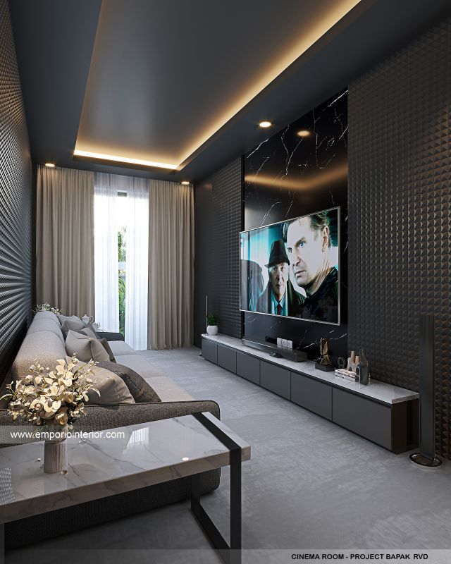 Desain Ruang Nonton Rumah Modern 2.5 Lantai Bapak RVD di Bandar Lampung