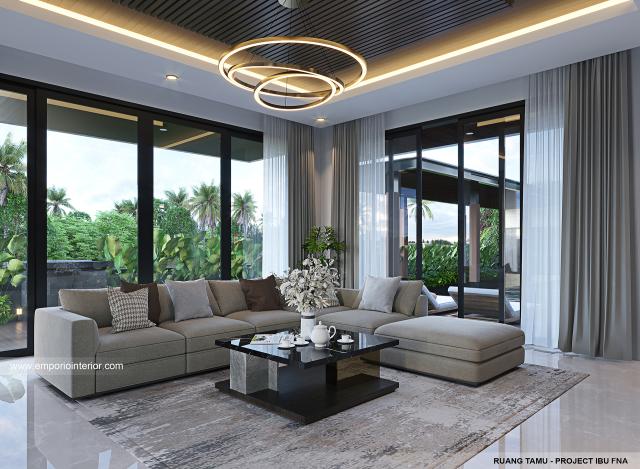 Desain Ruang Tamu Rumah Modern 2.5 Lantai Ibu FNA 1561 di Bali