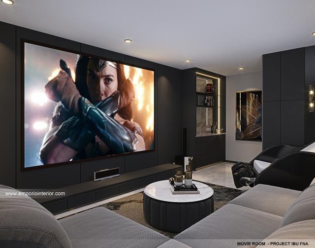 Desain Ruang Movie Rumah Modern 2.5 Lantai Ibu FNA 1561 di Bali