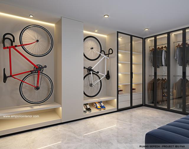 Desain Ruang Sepeda Rumah Modern 2.5 Lantai Ibu FNA 1561 di Bali