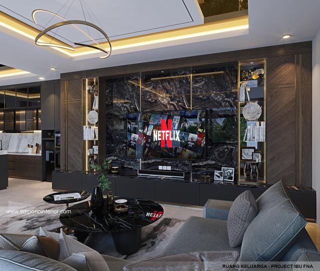 Desain Ruang Keluarga Rumah Modern 2.5 Lantai Ibu FNA 1561 di Bali