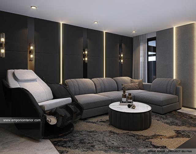 Desain Ruang Movie Rumah Modern 2.5 Lantai Ibu FNA 1561 di Bali