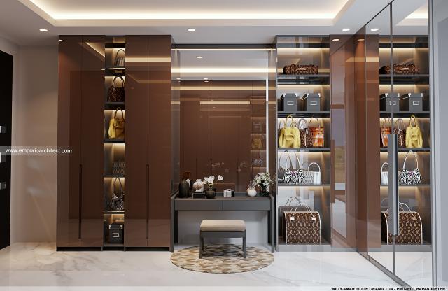 Desain Walk In Closet Kamar Tidur Orang Tua Rumah Modern 2.5 Lantai Bapak Pieter di Makassar, Sulawesi Selatan