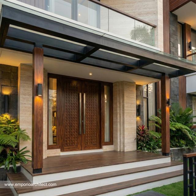 Desain Tampak Detail Depan 2 Rumah Modern 2.5 Lantai Ibu FNN di Manado