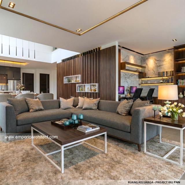 Desain Ruang Keluarga Rumah Modern 2.5 Lantai Ibu FNN di Manado