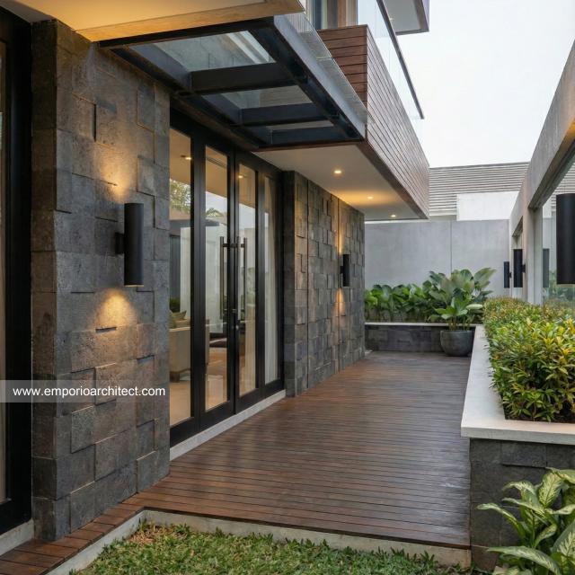 Desain Tampak Detail Depan 4 Rumah Modern 2.5 Lantai Ibu FNN di Manado