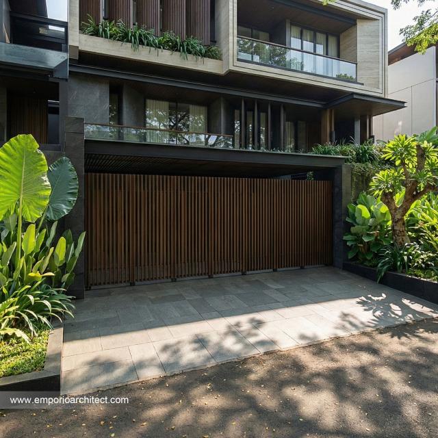 Desain Tampak Detail Depan Rumah Modern 2.5 Lantai Bapak ADN di Tegal, Jawa Tengah