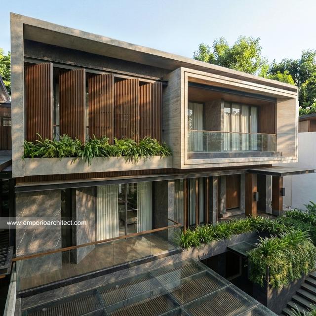 Desain Tampak Detail Depan 4 Rumah Modern 2.5 Lantai Bapak ADN di Tegal, Jawa Tengah