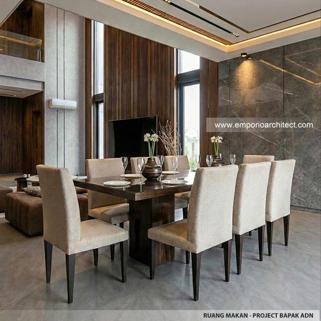 Desain Ruang Makan Rumah Modern 2.5 Lantai Bapak ADN di Tegal, Jawa Tengah