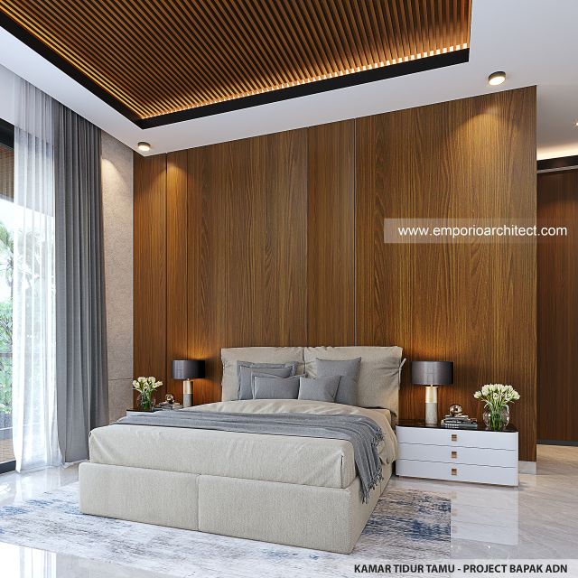 Desain Kamar Tidur Tamu Rumah Modern 2.5 Lantai Bapak ADN di Tegal, Jawa Tengah