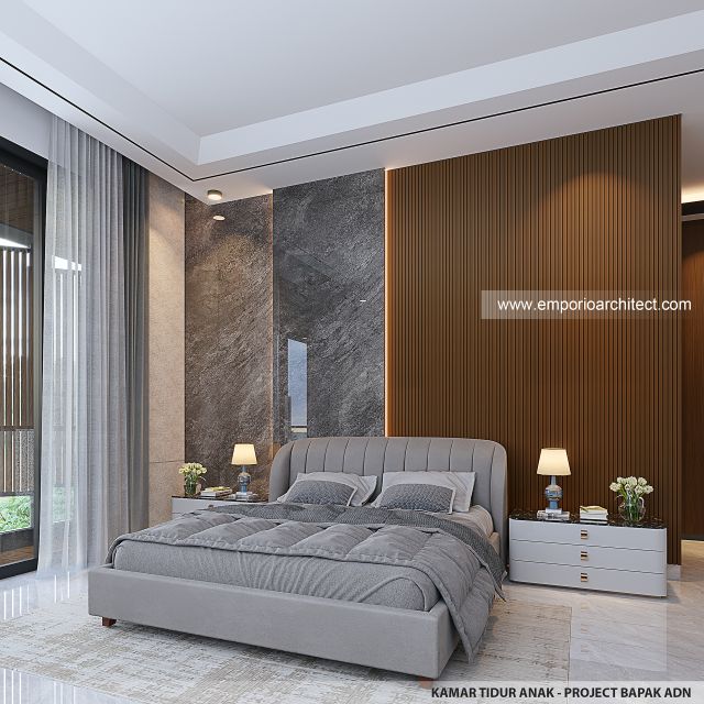 Desain Kamar Tidur Anak Rumah Modern 2.5 Lantai Bapak ADN di Tegal, Jawa Tengah