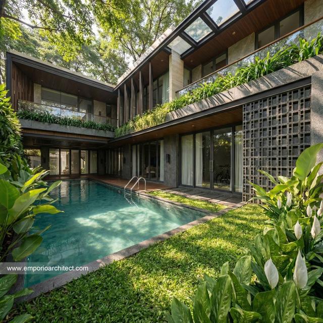 Desain Tampak Belakang Rumah Modern 2.5 Lantai Bapak ADN di Tegal, Jawa Tengah