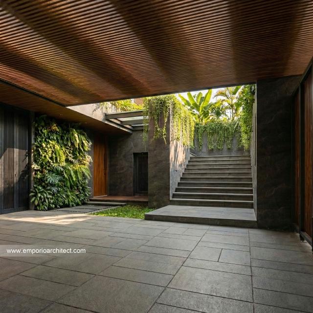Desain Tampak Detail Depan 2 Rumah Modern 2.5 Lantai Bapak ADN di Tegal, Jawa Tengah