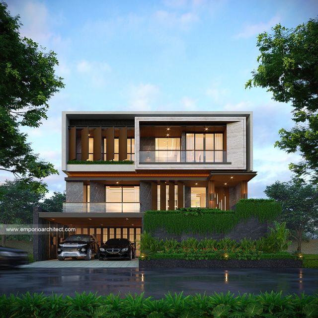 Desain Tampak Depan Rumah Modern 2.5 Lantai Bapak ADN di Tegal, Jawa Tengah