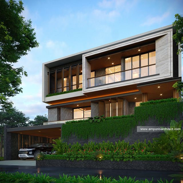 Desain Tampak Depan 2 Rumah Modern 2.5 Lantai Bapak ADN di Tegal, Jawa Tengah