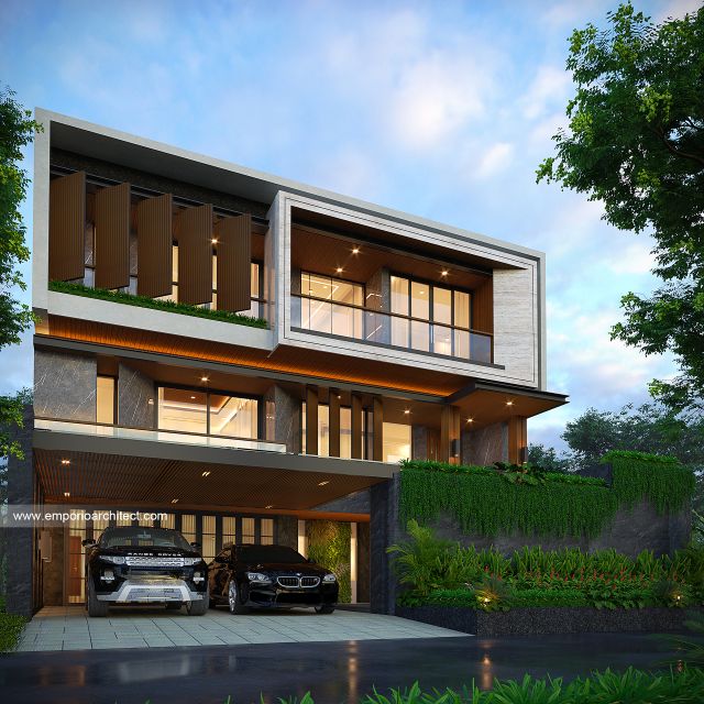 Desain Tampak Depan 3 Rumah Modern 2.5 Lantai Bapak ADN di Tegal, Jawa Tengah