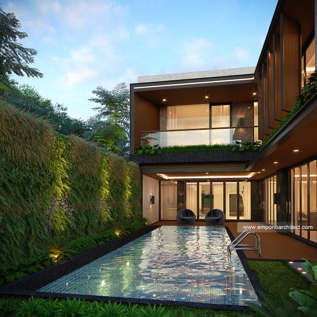 Desain Tampak Detail Belakang Rumah Modern 2.5 Lantai Bapak ADN di Tegal, Jawa Tengah