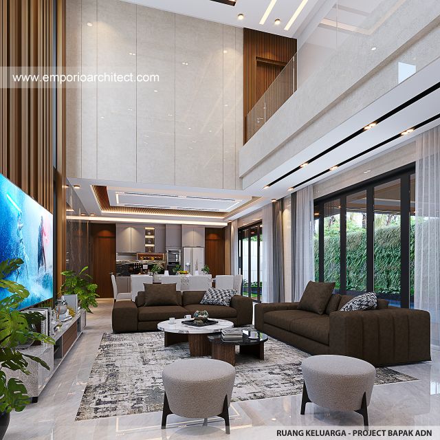 Desain Ruang Keluarga Rumah Modern 2.5 Lantai Bapak ADN di Tegal, Jawa Tengah