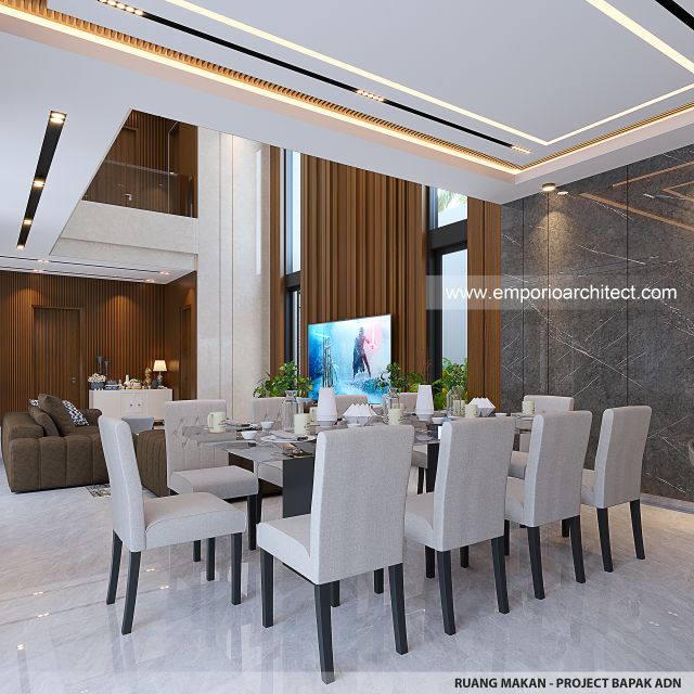 Desain Ruang Makan Rumah Modern 2.5 Lantai Bapak ADN di Tegal, Jawa Tengah