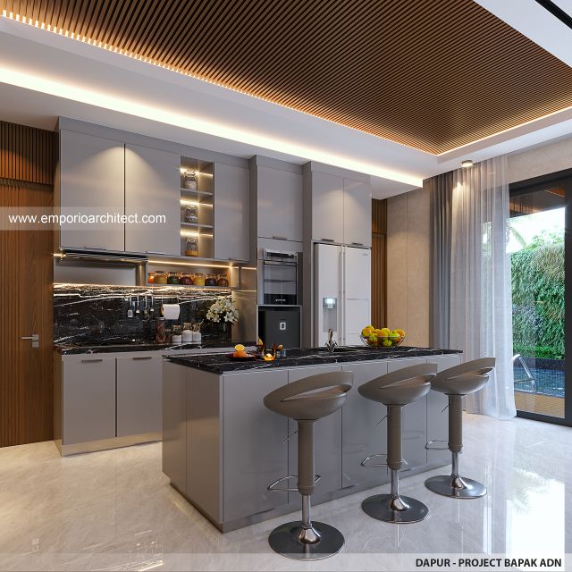 Desain Dapur Rumah Modern 2.5 Lantai Bapak ADN di Tegal, Jawa Tengah