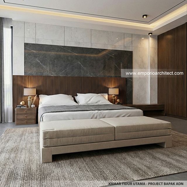 Desain Kamar Tidur Utama Rumah Modern 2.5 Lantai Bapak ADN di Tegal, Jawa Tengah
